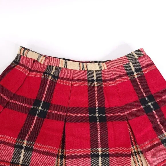 VTG Garland Skirt Womens 26 x 22 Plaid 100% Wool Red Black Tan Tartan Pleated - Picture 8 of 10